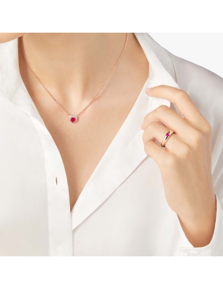 Anello Cuore con 1 rubino sintetico