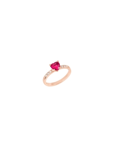 Anello Cuore con 1 rubino sintetico e diamanti bianchi