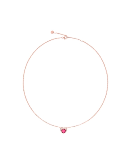 Collana Cuore con 1 rubino sintetico e diamanti bianchi