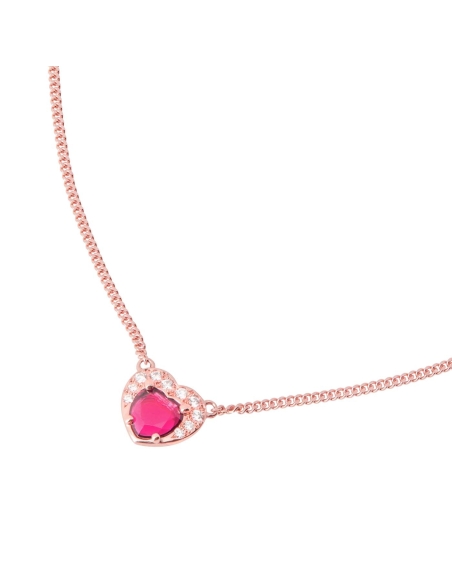 Collana Cuore con 1 rubino sintetico e diamanti bianchi