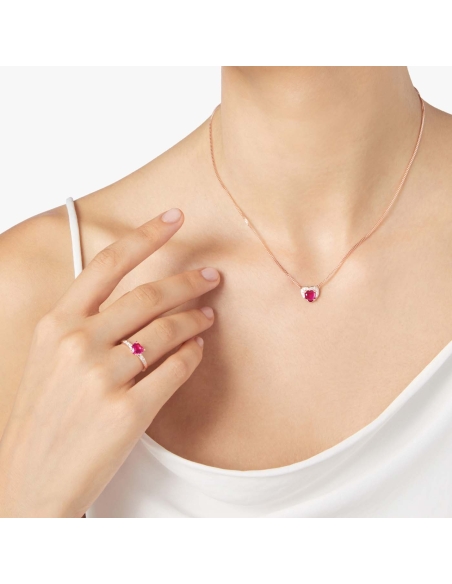 Collana Cuore con 1 rubino sintetico e diamanti bianchi