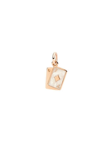Ciondolo Carte da gioco in oro rosa e smalto perlato bianco.