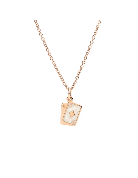 Ciondolo Carte da gioco in oro rosa e smalto perlato bianco.