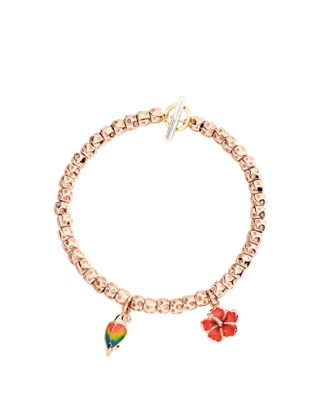 Ciondolo pappagallo in oro rosa e smalto perlato multicolor