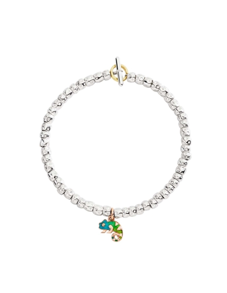 Ciondolo camaleonte in oro rosa e smalto perlato verde