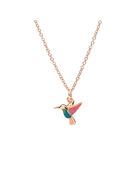 Ciondolo colibrì in oro rosa e smalto perlato