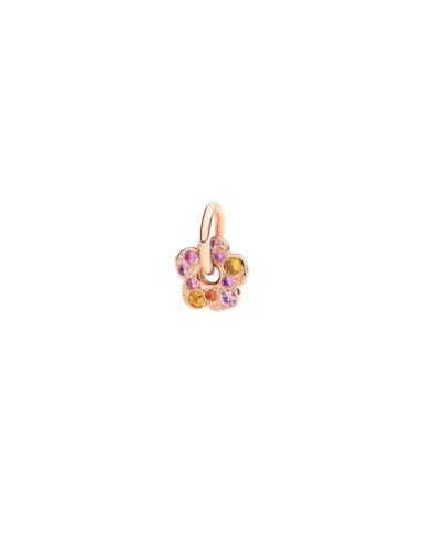 Ciondolo fiore in oro rosa con zaffiri rosa e arancio